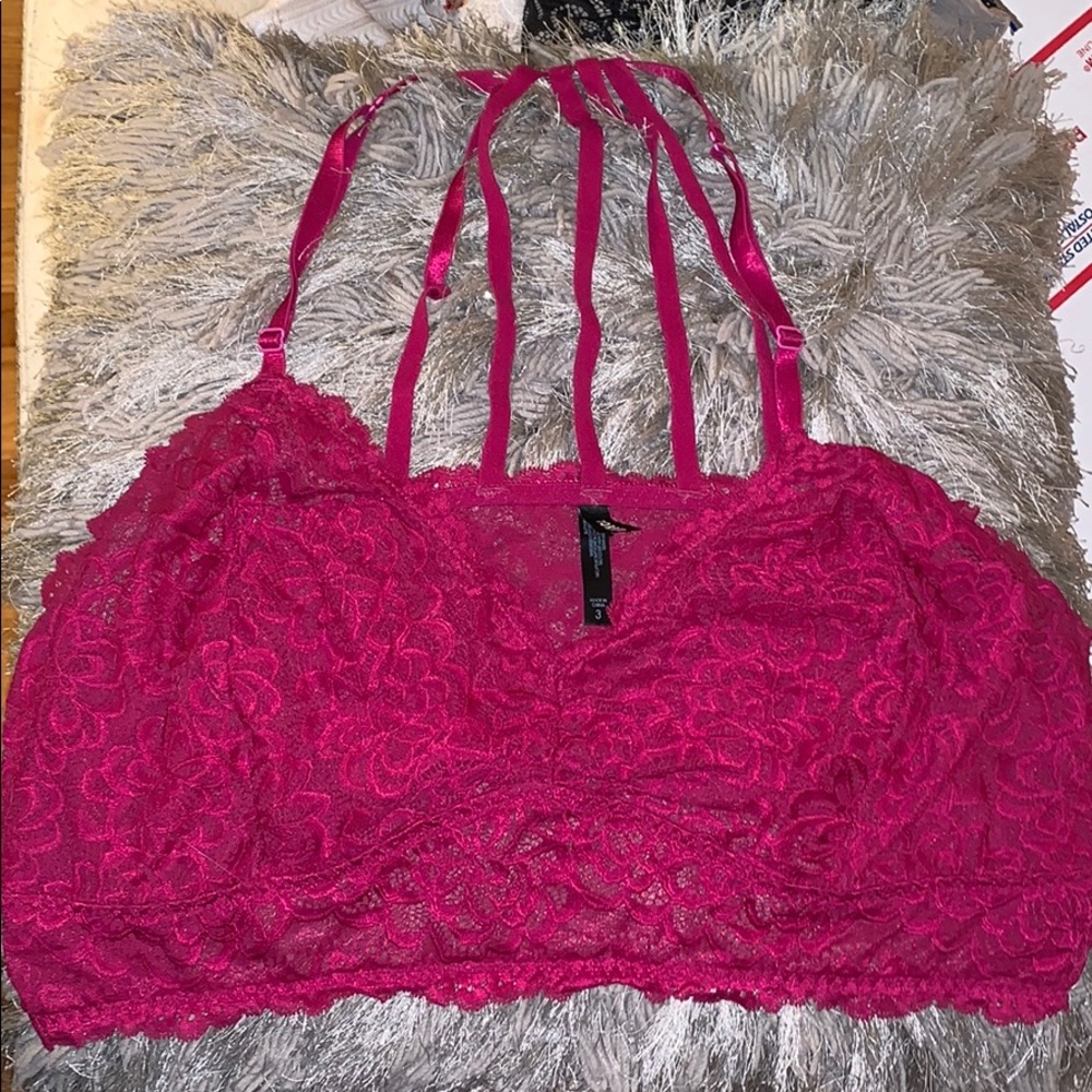 Pink Lace Bralette with Strappy Back